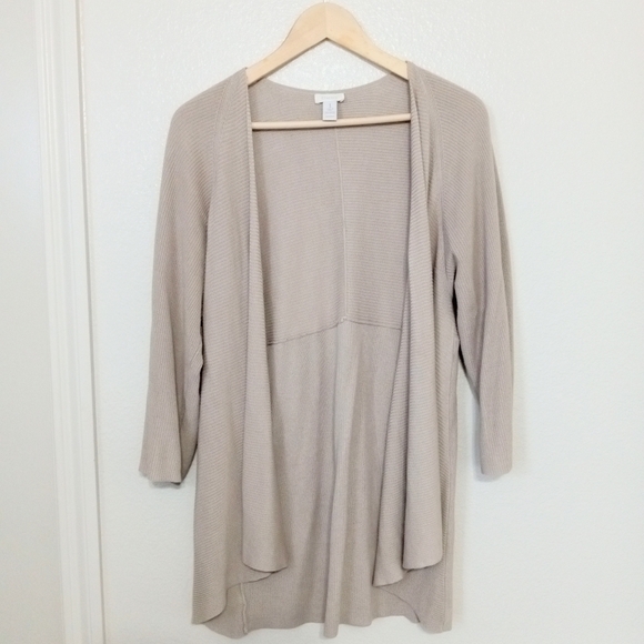 Chico's ribbed knit tan long sleeve open cardigan - Picture 2 of 11